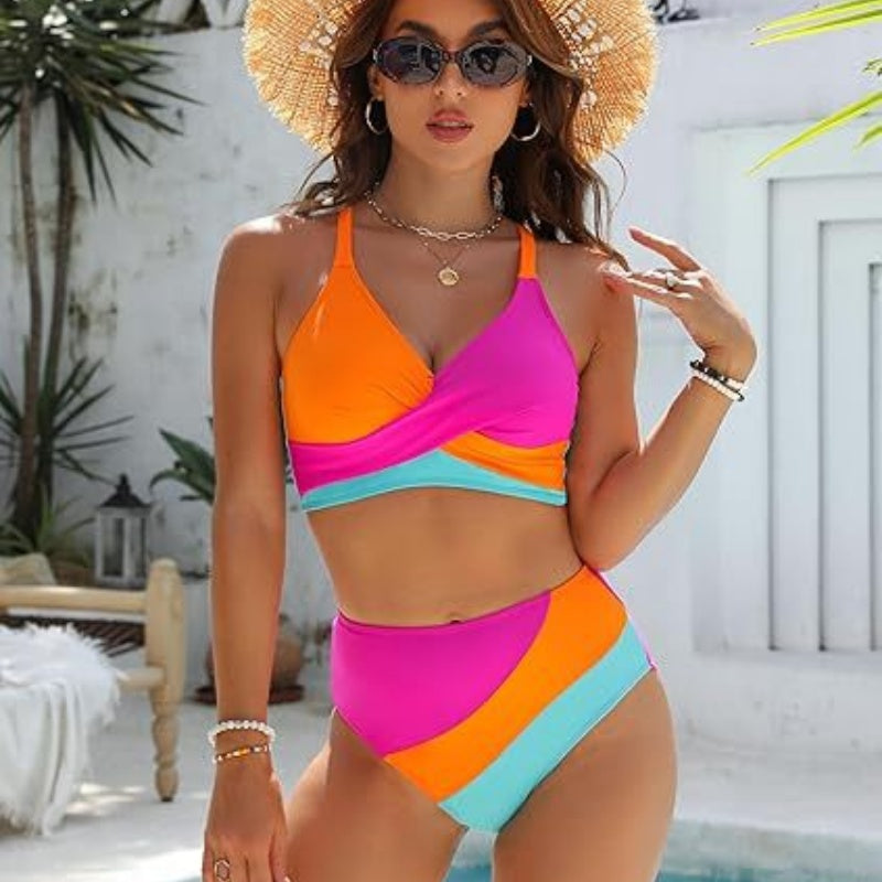 Color Block High Waist Bikini