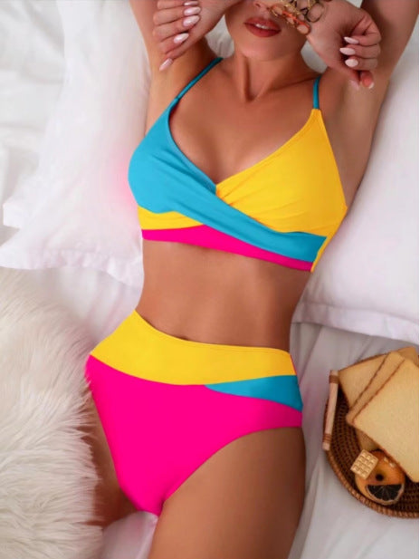 Color Block High Waist Bikini