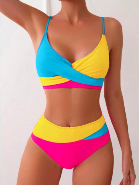 Color Block High Waist Bikini