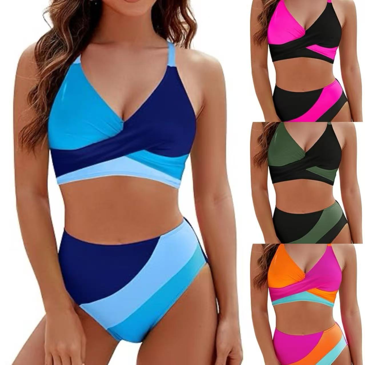 Color Block High Waist Bikini